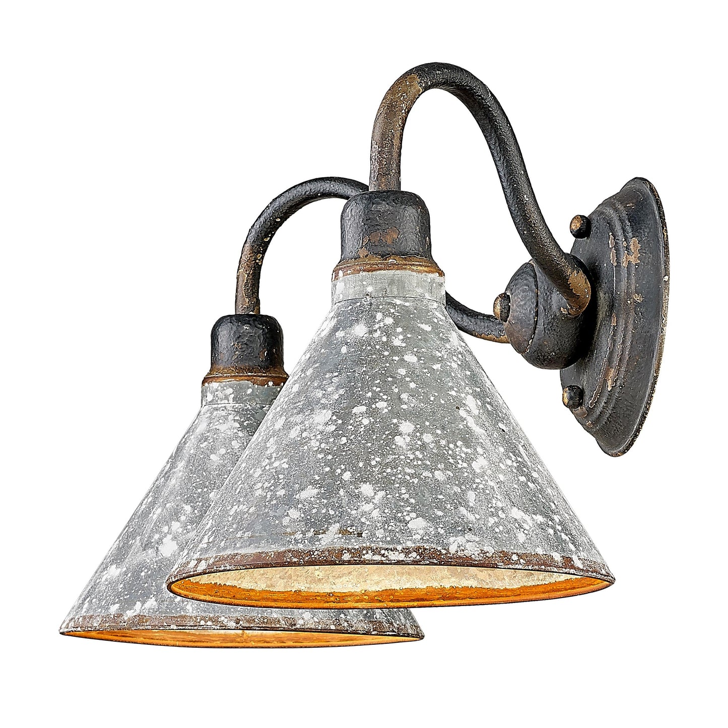 Golden Lighting 0877-BA2 ABI-GV Jasper 2 Bath Vanity Light, Antique Black Iron with Galvanized Steel Shade- Bathroom Vanity Light, Bathroom Light