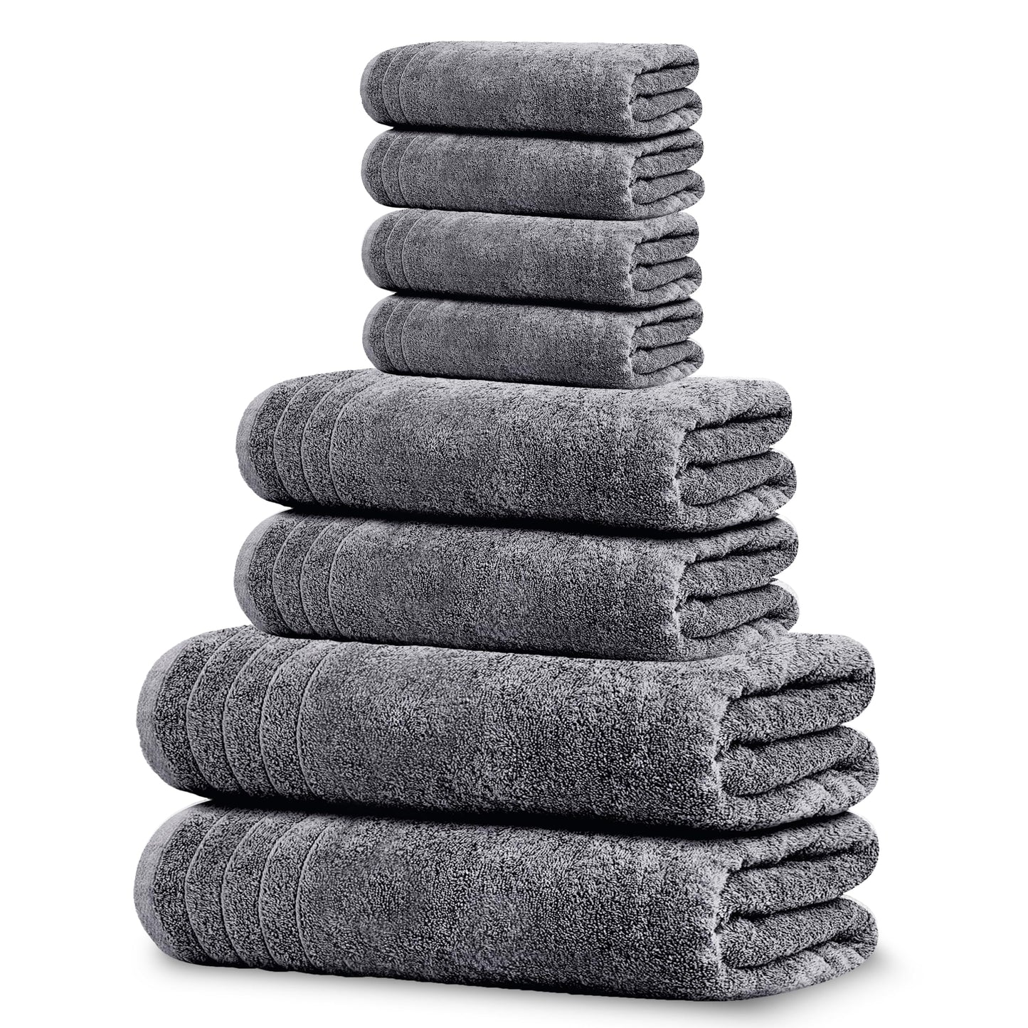 Tens Towels 8-Piece Set, 2 XL Bath, 2 Hand & 4 Washcloths, 100% Cotton, Lightweight, Quick Dry & Super Absorbent for Bathroom, Dark Grey