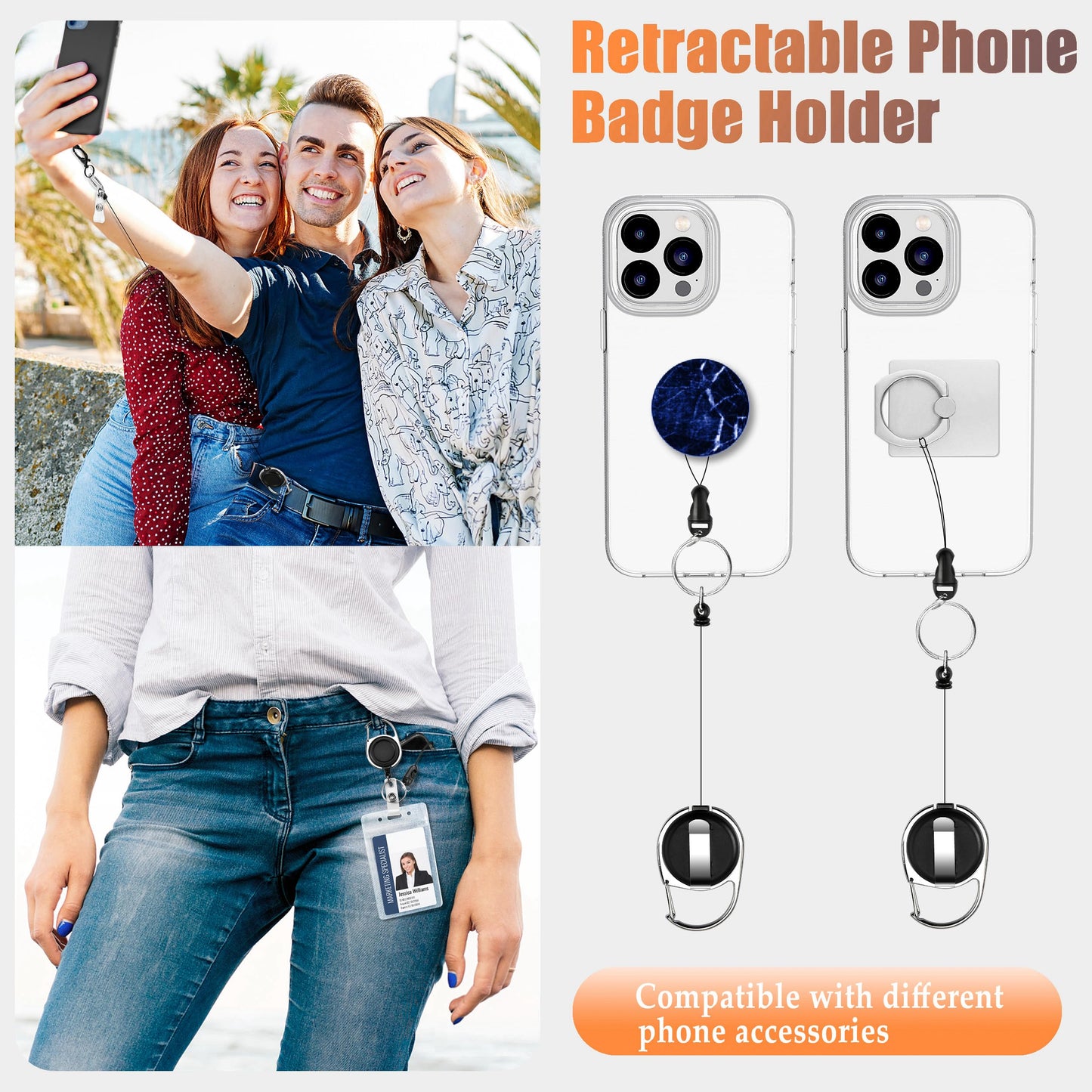 Ominia Retractable Phone Tether Lanyard: Anti-Theft Retractable Cellphone Lanyard with Universal Cellphone Tether Cord Wrist & Finger Strap Phone Cord