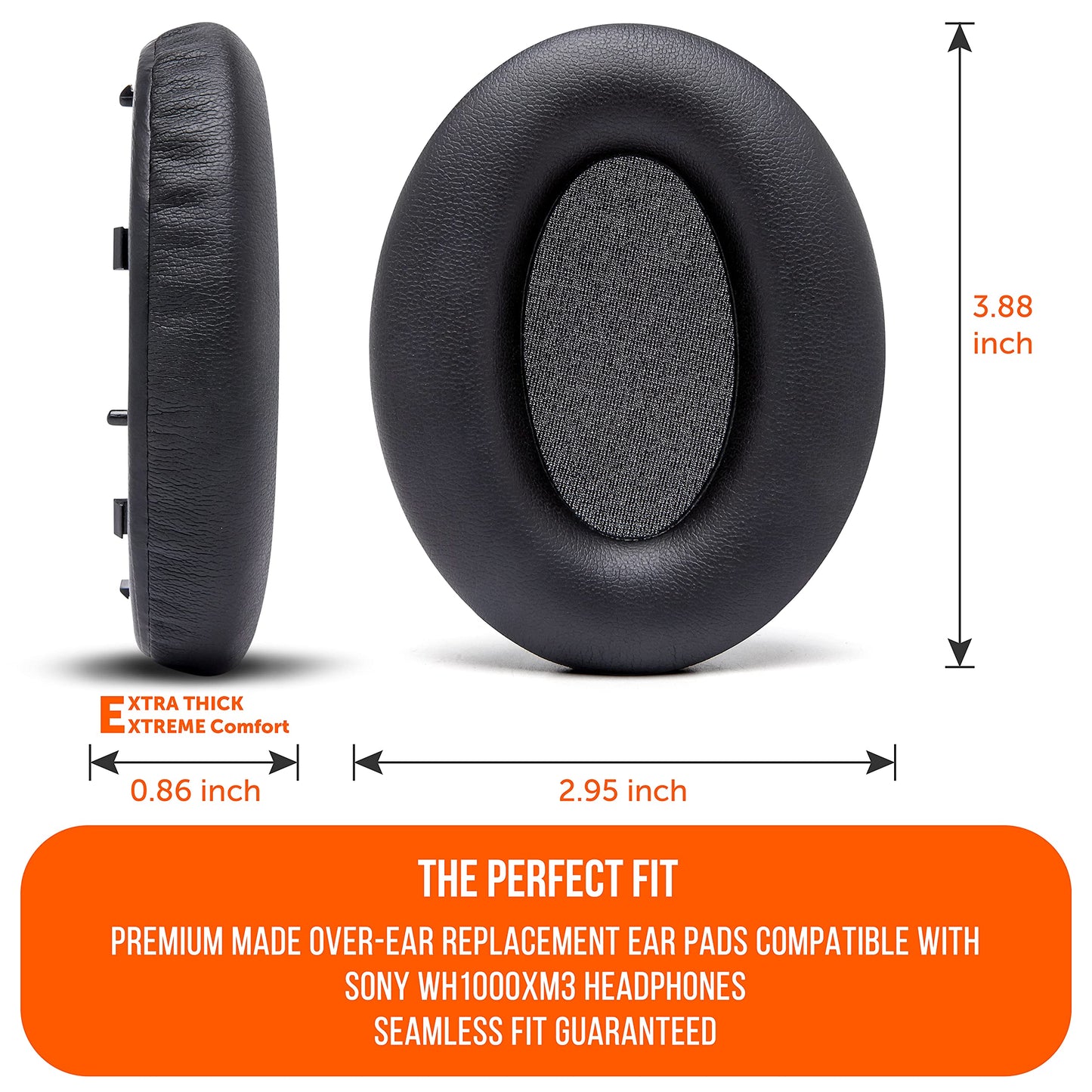 WC Wicked Cushions Extra Thick Replacement Earpads Compatible with Sony WH-1000XM3 Headphones - Black