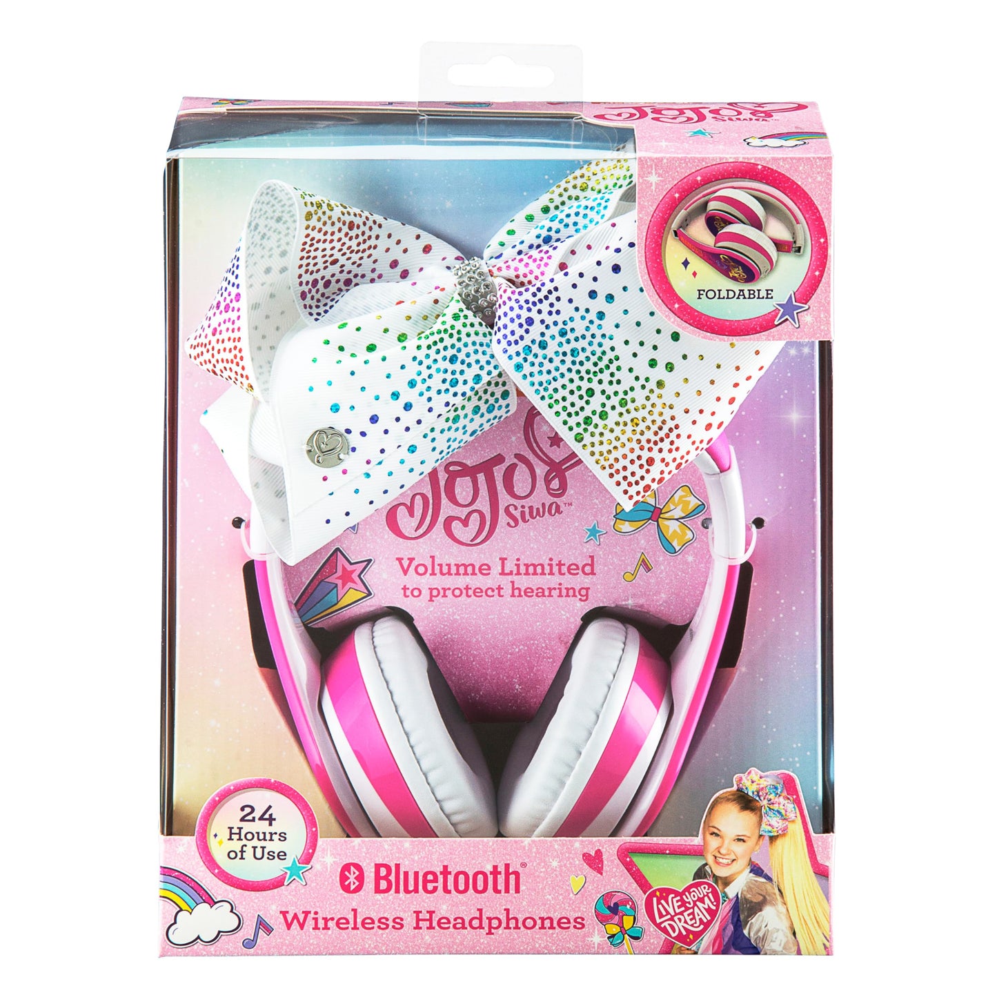 JoJo Siwa Kids Bluetooth Headphones for Wireless Rechargeable Foldable Bluetooth Headphones with Microphone Kid Friendly Sound and Bonus Detachable…