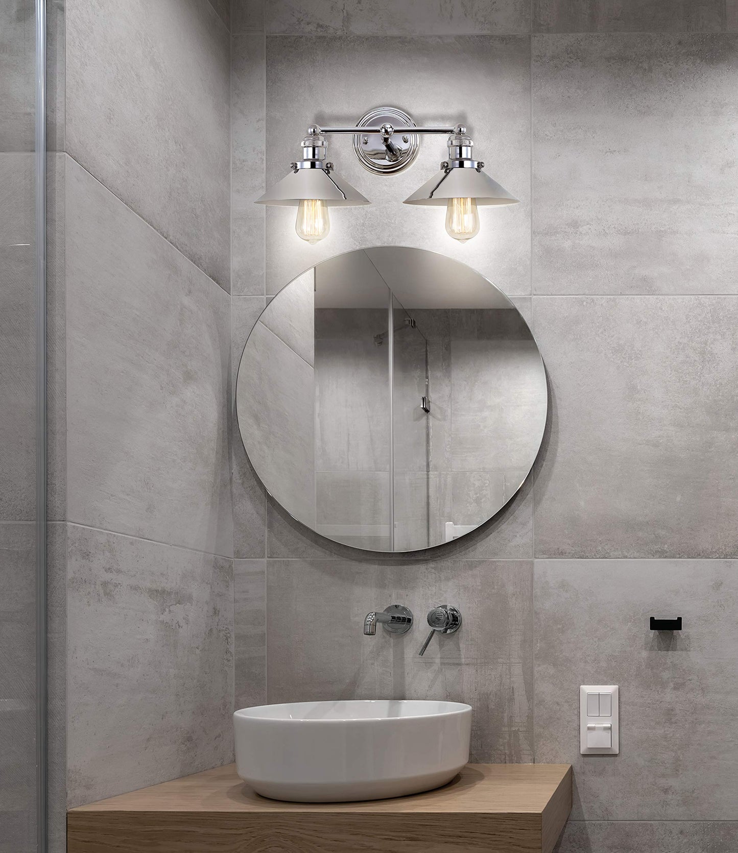 JONATHAN Y 17.5" Chrome 2-Light Industrial Farmhouse Metal Vanity Light Wall Sconce, Metal Shade for Bathroom Mirror, Kitchen, Entryway, LED Bulb