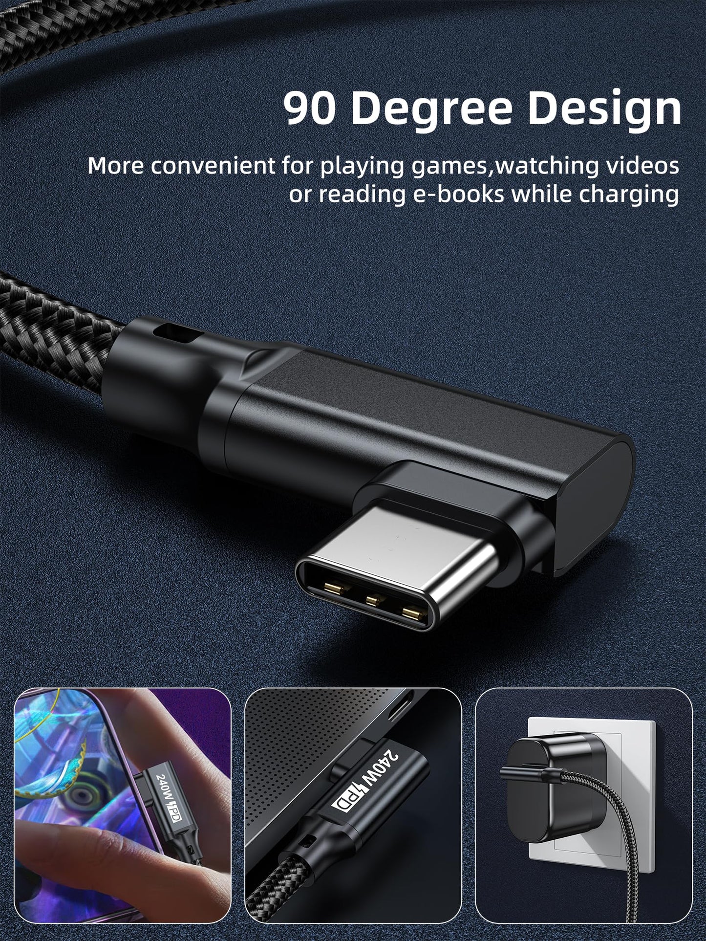 240W USB C to USB C Cable 10FT,Right Angle PD 3.1 Type C to C 5A Fast Charging Cable for MacBook Pro/Air,iPad