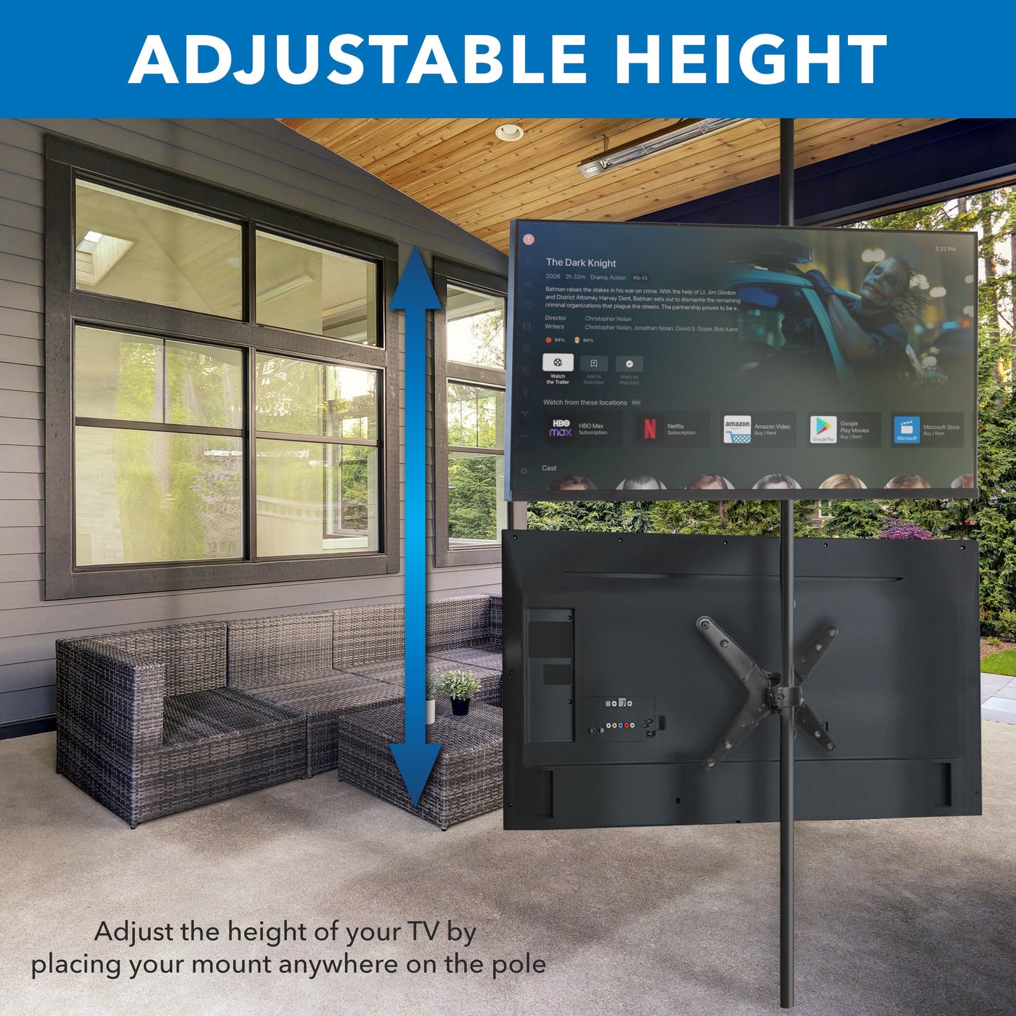 Mount-It! TV Pole Mount, Fits 32" to 55" Screens, Universal VESA 75x75 to 400x400, Full-Motion Tilt, Swivel & Rotate, Clamps to 1.1" - 1.96" Diameter