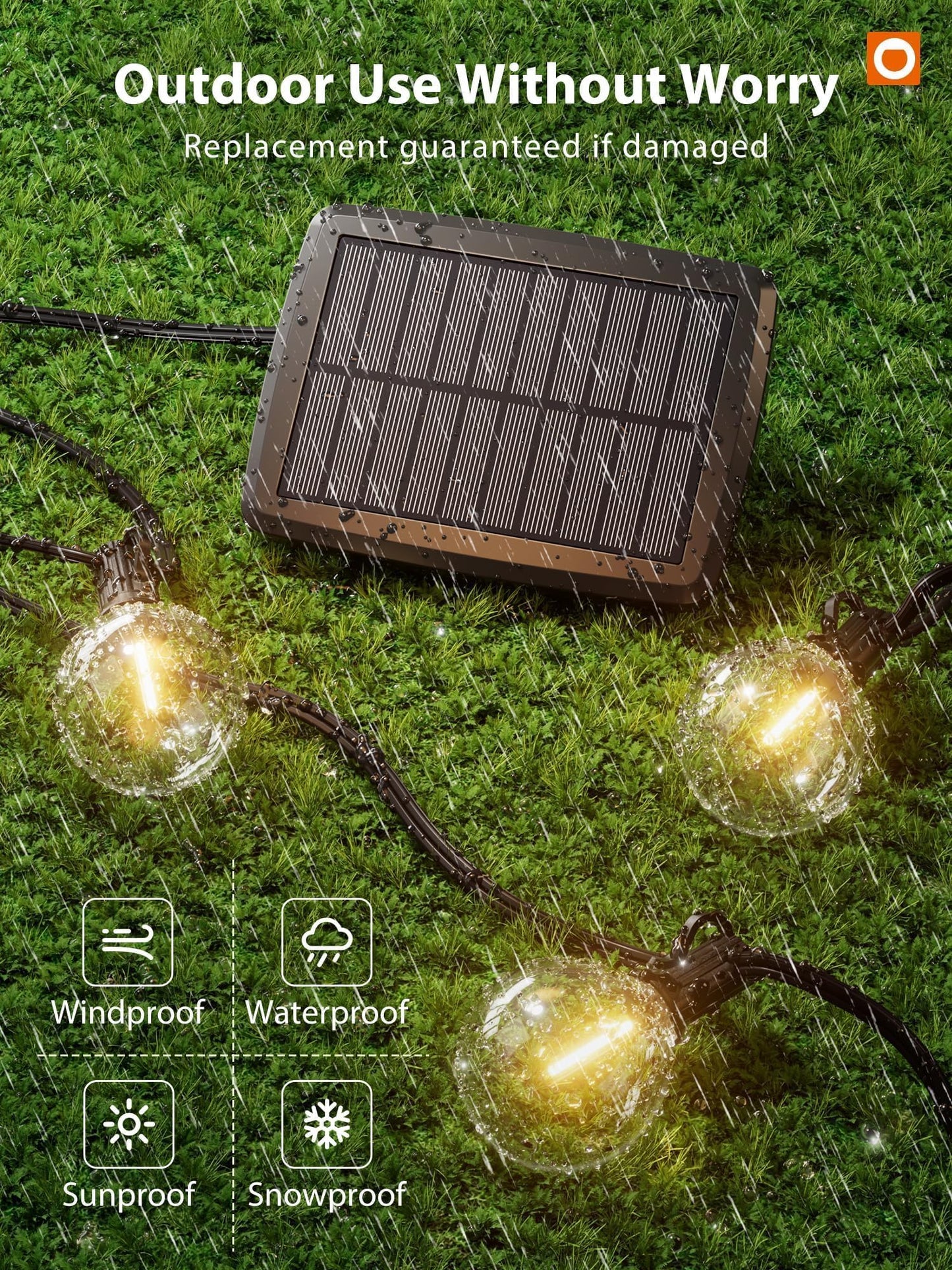 addlon 50FT Solar String Lights for Outside G50 Waterproof with USB Port Solar Patio Lights Outdoor Solar Powered LED Bulbs 3 Light Modes for Backyard