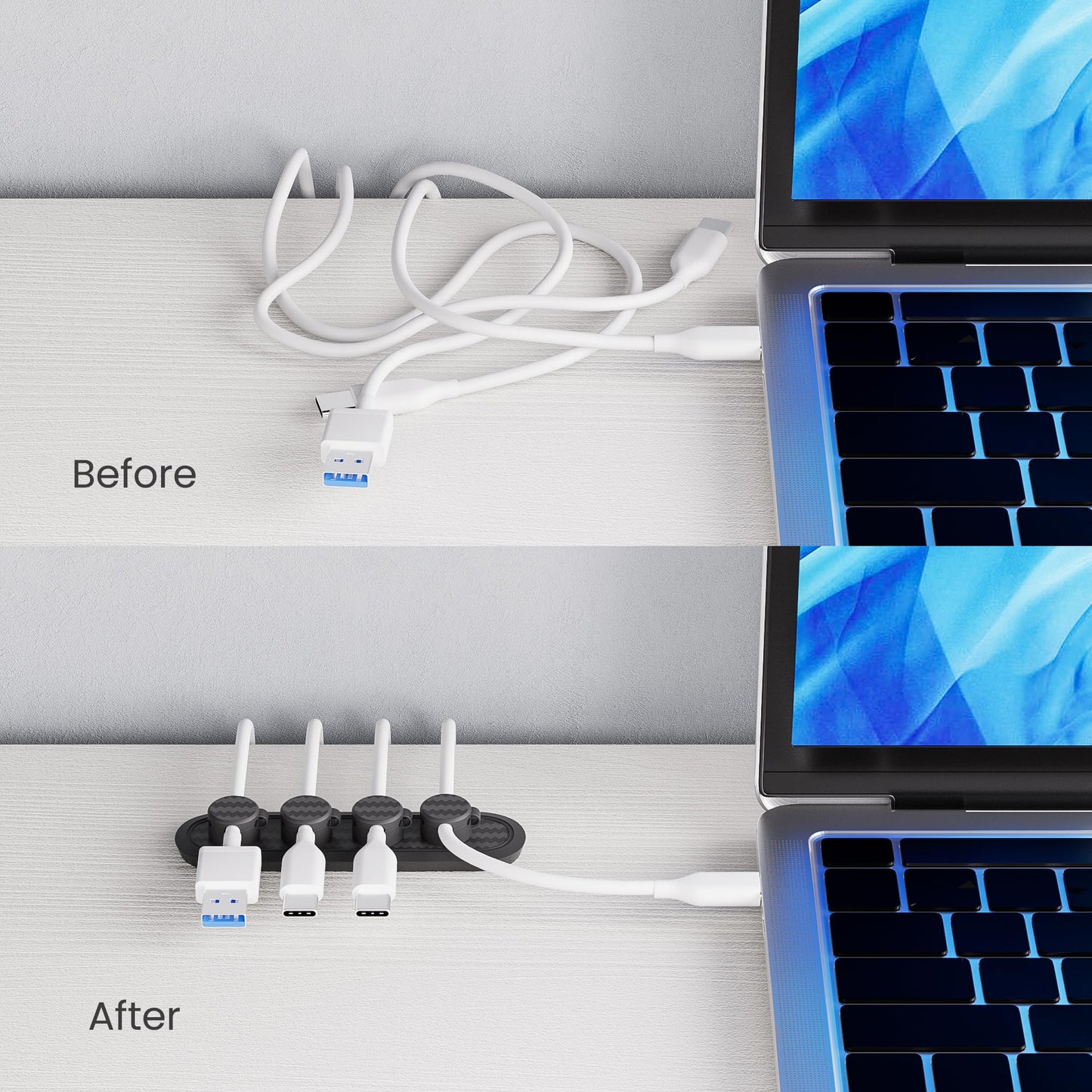 SOHOMACH Cable Management, Cord Organizer with Magnetic Cable Clips, Desk Accessories for Most USB Cable - 2 Sets