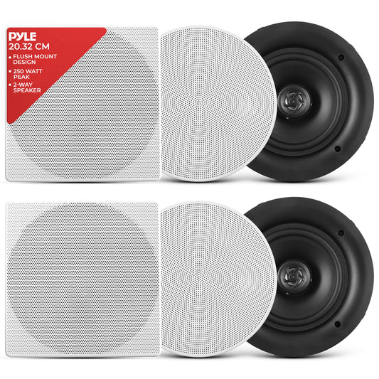 Pyle 8.0" Ceiling Wall Mount Speakers - Pair of 2-Way Full Range Sound Stereo Speaker Audio System Flush Design w/ Electronic Crossover Network