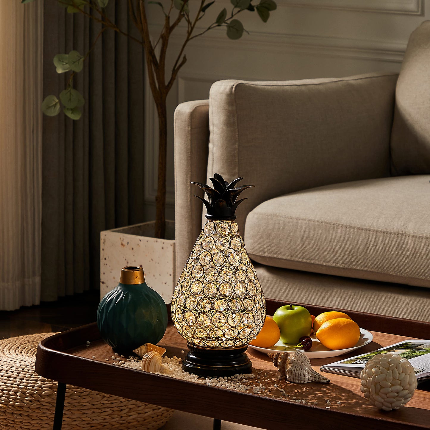 MOZEAL Extra Large Crystal Pineapple Lamp,13 in Lantern Decorative,IP44 Waterproof,6 Hours Timer,Battery Operated,As a Gift,for
