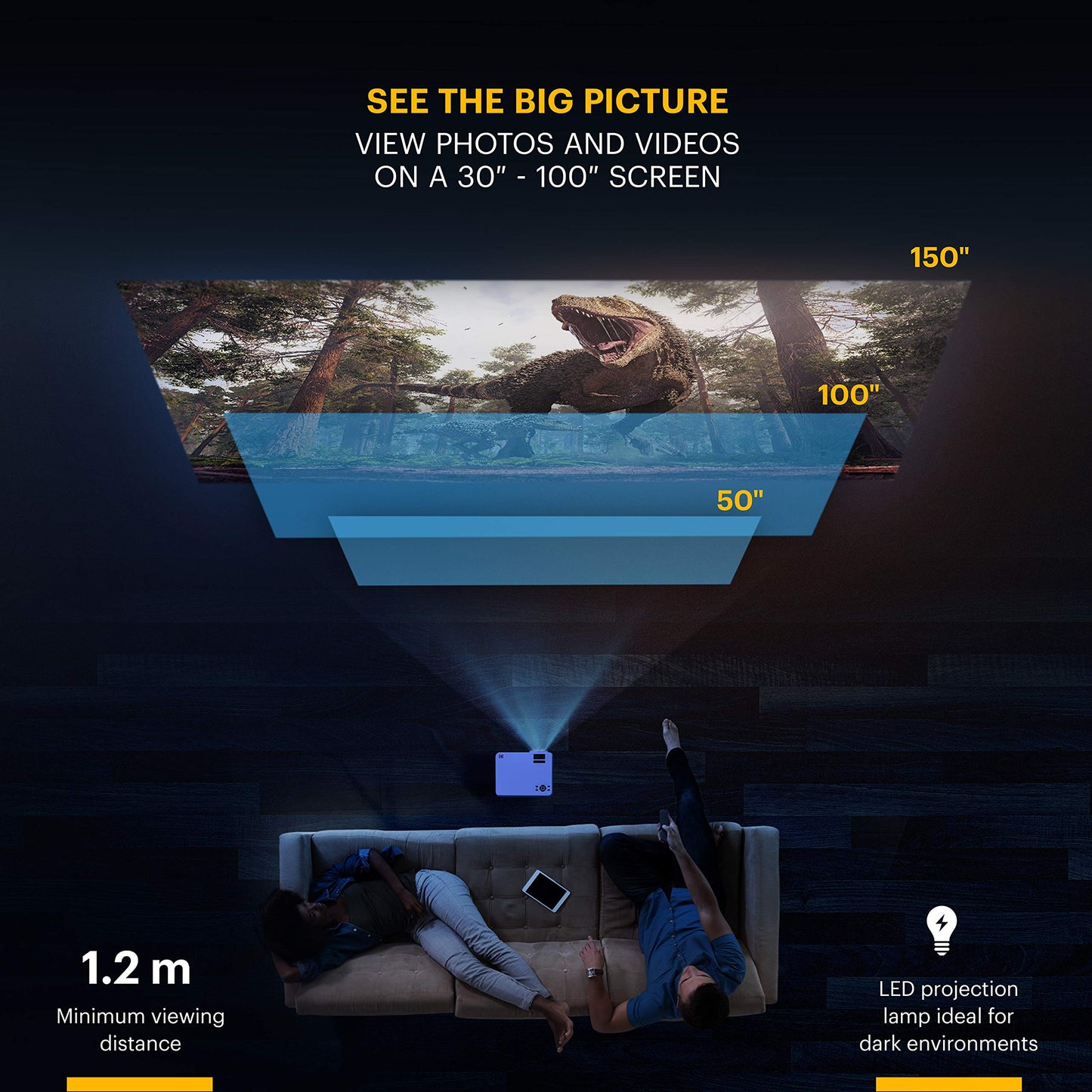 KODAK FLIK X7 Home Projector (Max 1080p HD) with Tripod, & Case Included | Compact, Projects Up to 150” with 720p Native Resolution & 30,000 Hour