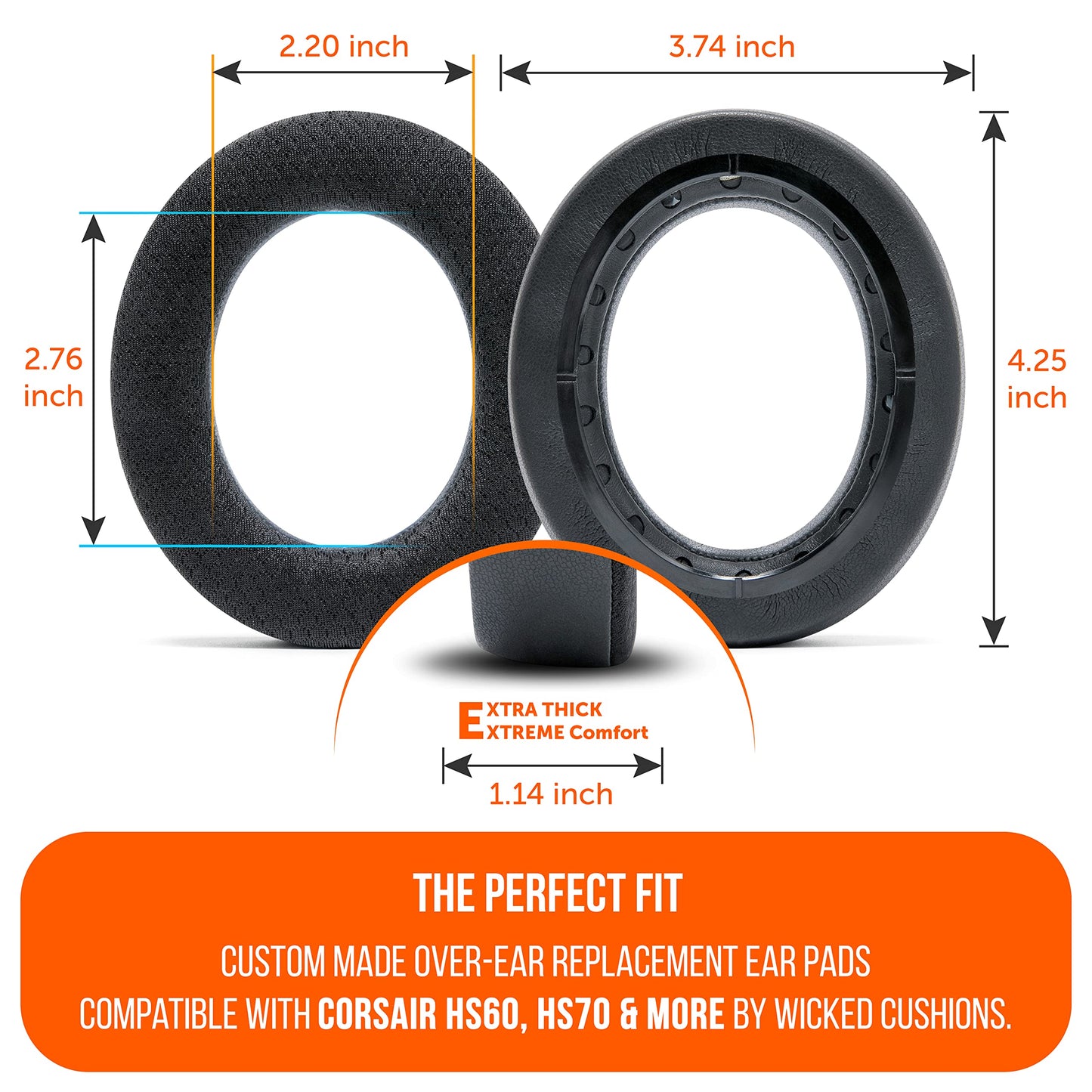 WC Freeze HS60 - Cooling Gel Replacement Earpads for Corsair HS50, HS60, HS70 & More by Wicked Cushions - Boost Comfort, Durability, Thickness & Sound