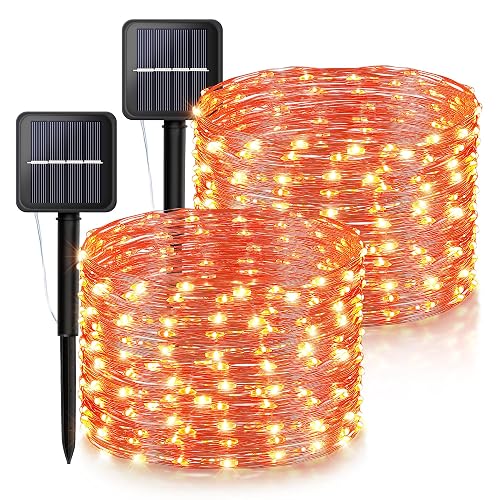 ?oohaha Solar Halloween Lights Outdoor,2 Pack Each 33Ft 100LED Orange Halloween Lights,Copper Wire Solar Powered Fairy String Lights 8 Modes