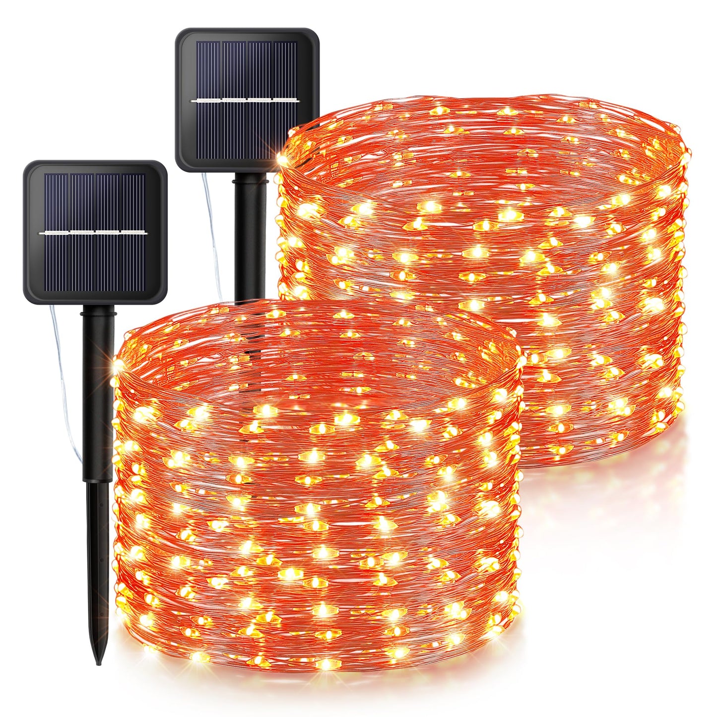 ?oohaha Solar Halloween Lights Outdoor,2 Pack Each 33Ft 100LED Orange Halloween Lights,Copper Wire Solar Powered Fairy String Lights 8 Modes
