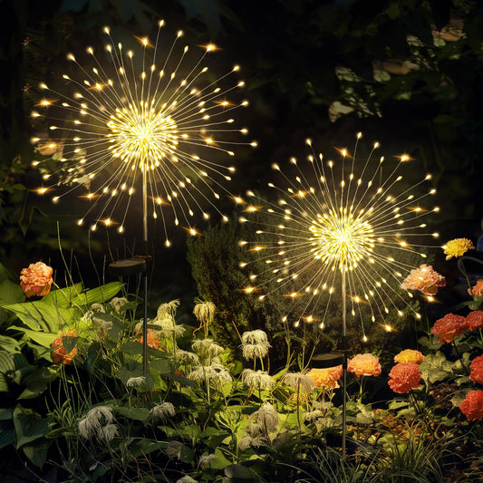 GIGALUMI Garden Decor Outdoor Lights 120LED 2Pack, Solar Garden Lights Outside Fairy Firework Decorative,Solar Powered for Yard Pathway Flowerbed
