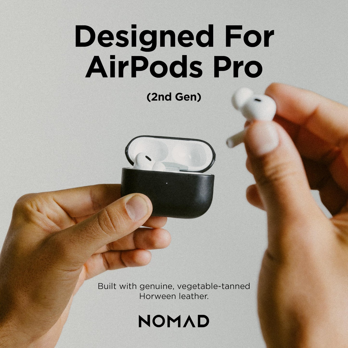 Nomad Airpods Pro 2 Case in Black Horween Leather, AirPods Pro 2nd gen Case Cover, Compatible with AirPods Pro Case 1st gen and 2nd, Case Cover, Qi