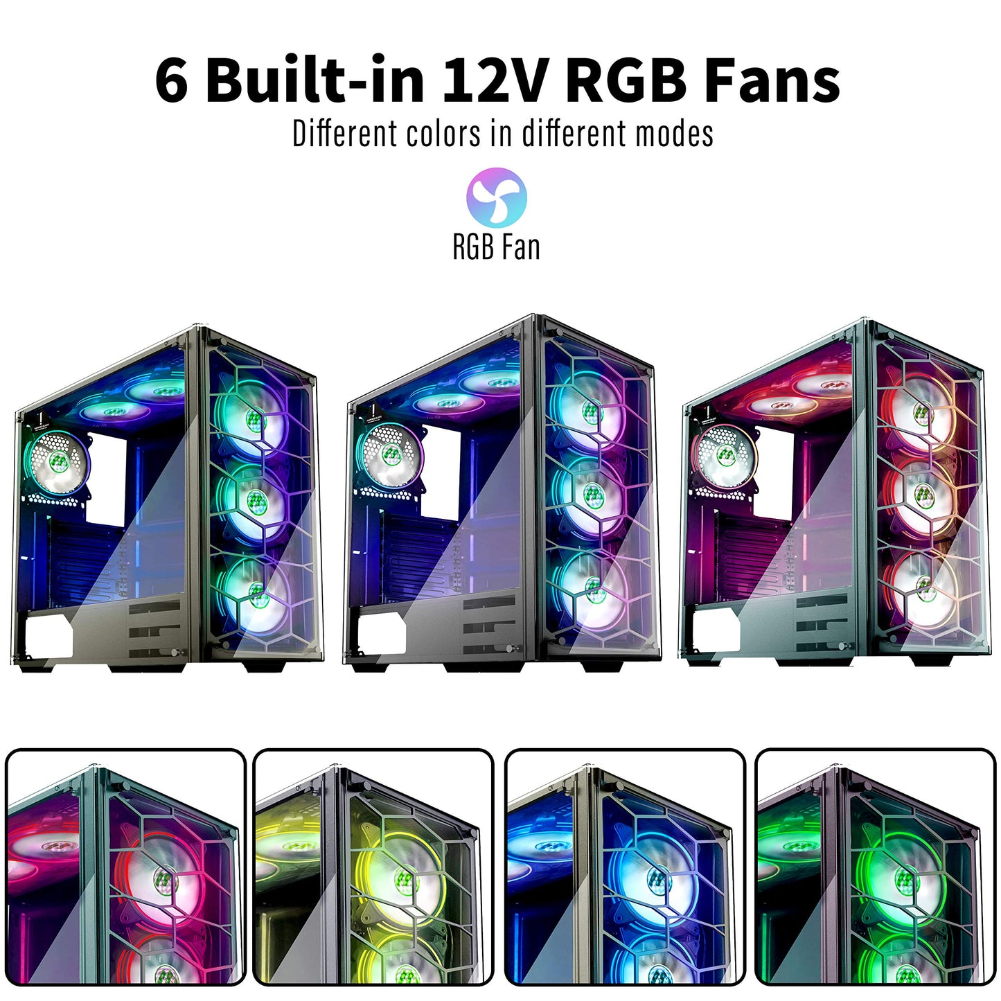 MUSETEX Phantom Black ATX Mid-Tower Case with 6pcs RGB Fans - USB 3.0 Tempered Glass Panel - PC Gaming Case Decent Cable Management/Airflow ?907W6?