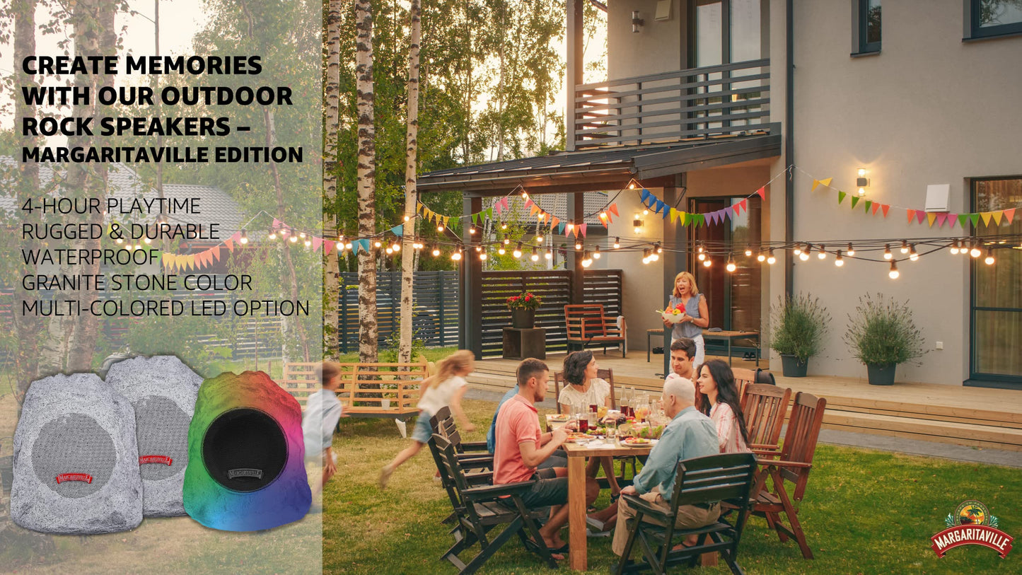 Margaritaville Outdoor Rock Bluetooth Wireless Speaker | Durable Bluetooth Speakers, Fantastic Yard or Patio Decor, IPX-4 Waterproof Rated, Granite
