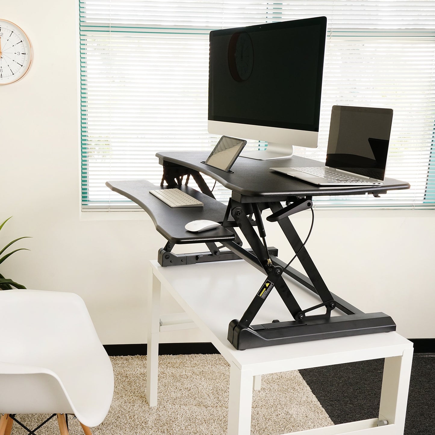 ZooVaa Standing Desk Converter 35 Inches - Height Adjustable Sit Stand Up Desk Riser fits Dual Monitors, Laptop Stand, Desktop Computer Station