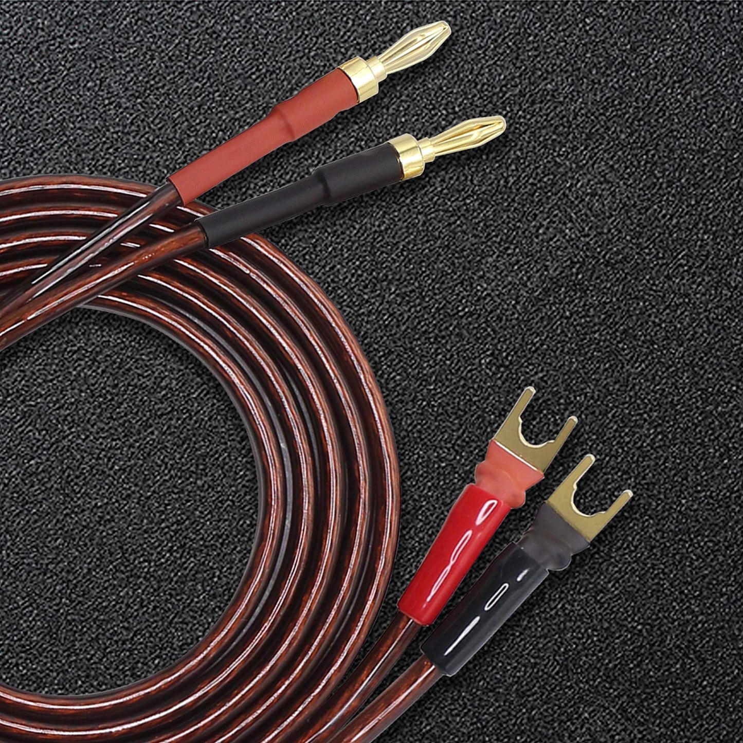 XMSJSIY HiFi OFC Speaker Wire with Spade Plug to Banana Plug Speaker Jumper Cable, 4 Banana Plug to 4 Y-Shaped Fork Plug Gold-Plated Extension Jumper