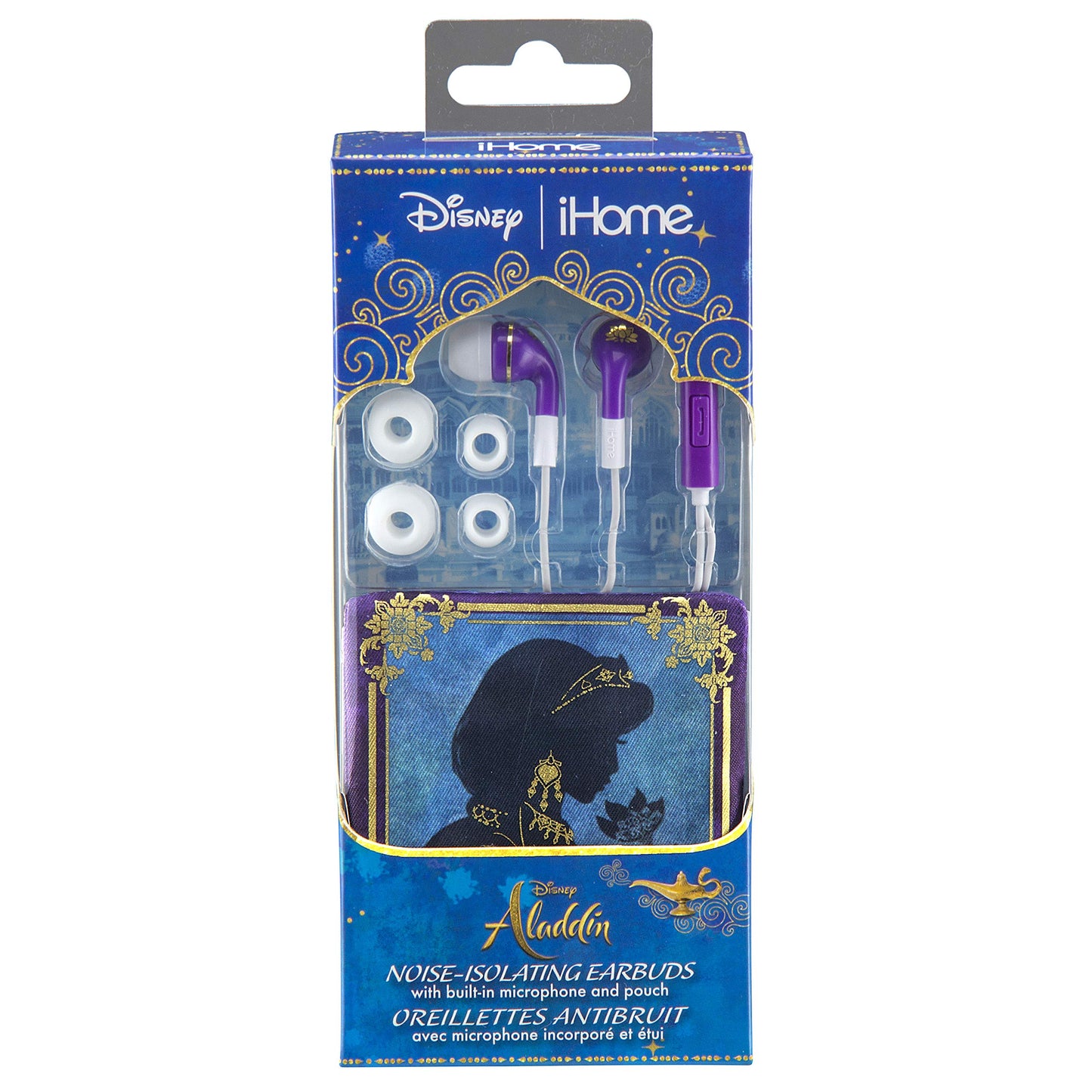 eKids Disney Princess Jasmine Earbud & in-Ear Headphones, Aladdin Wired Earbuds with Microphone, Ear Buds with Pouch for Fans of Aladdin Merch…
