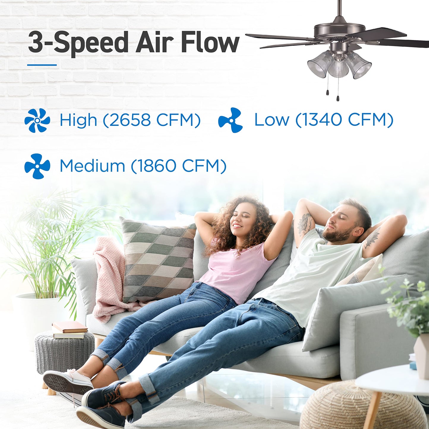 COMMERCIAL COOL 42” Contemporary Ceiling Fan with Lights, Cools up to 175 Sq. Ft., Ideal for Medium Sized Rooms, Equipped with Dual Chain, 5