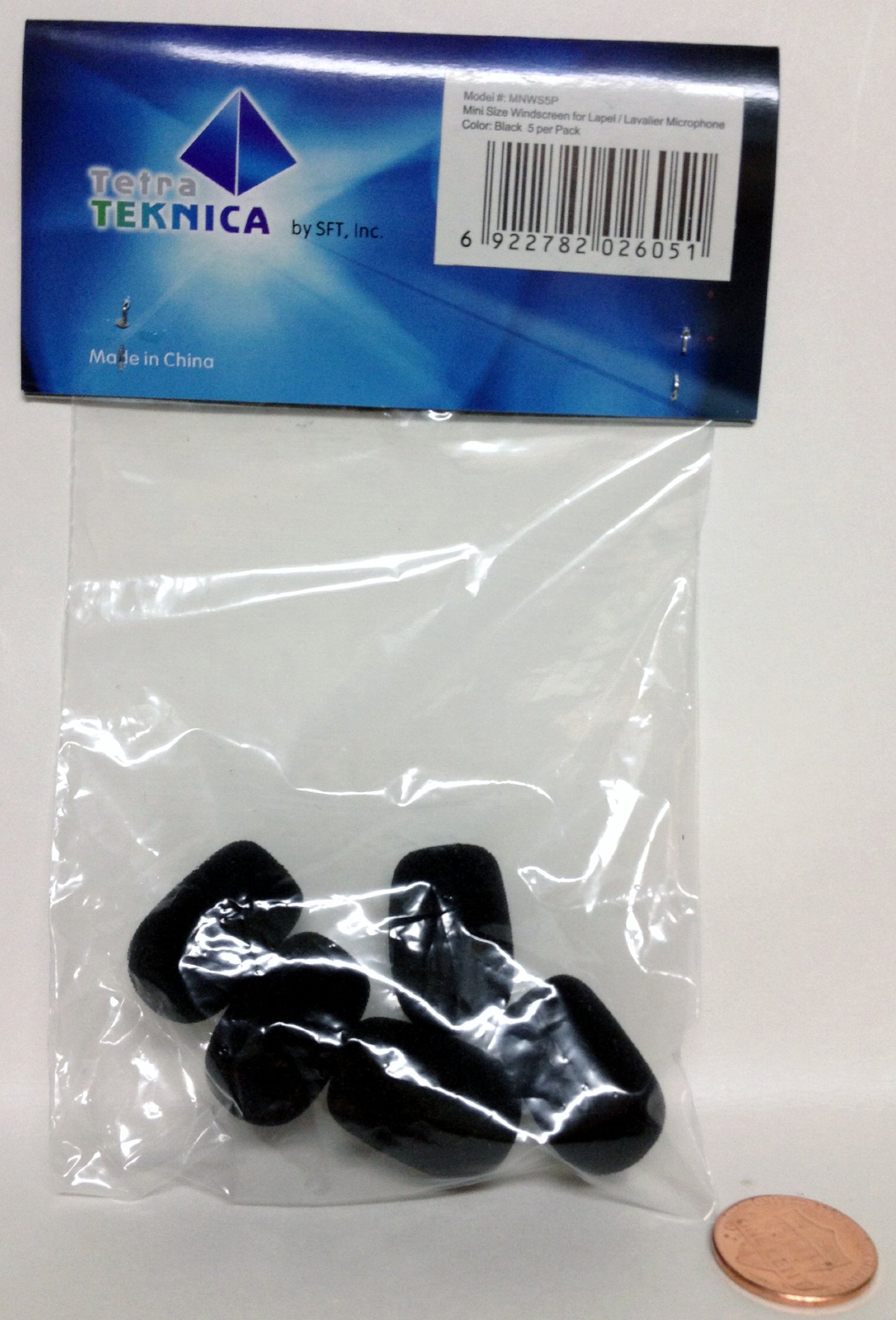 Tetra-Teknica MNWS5P Mini-Size Lapel Microphone Windscreen, Color Black, 5-Pack