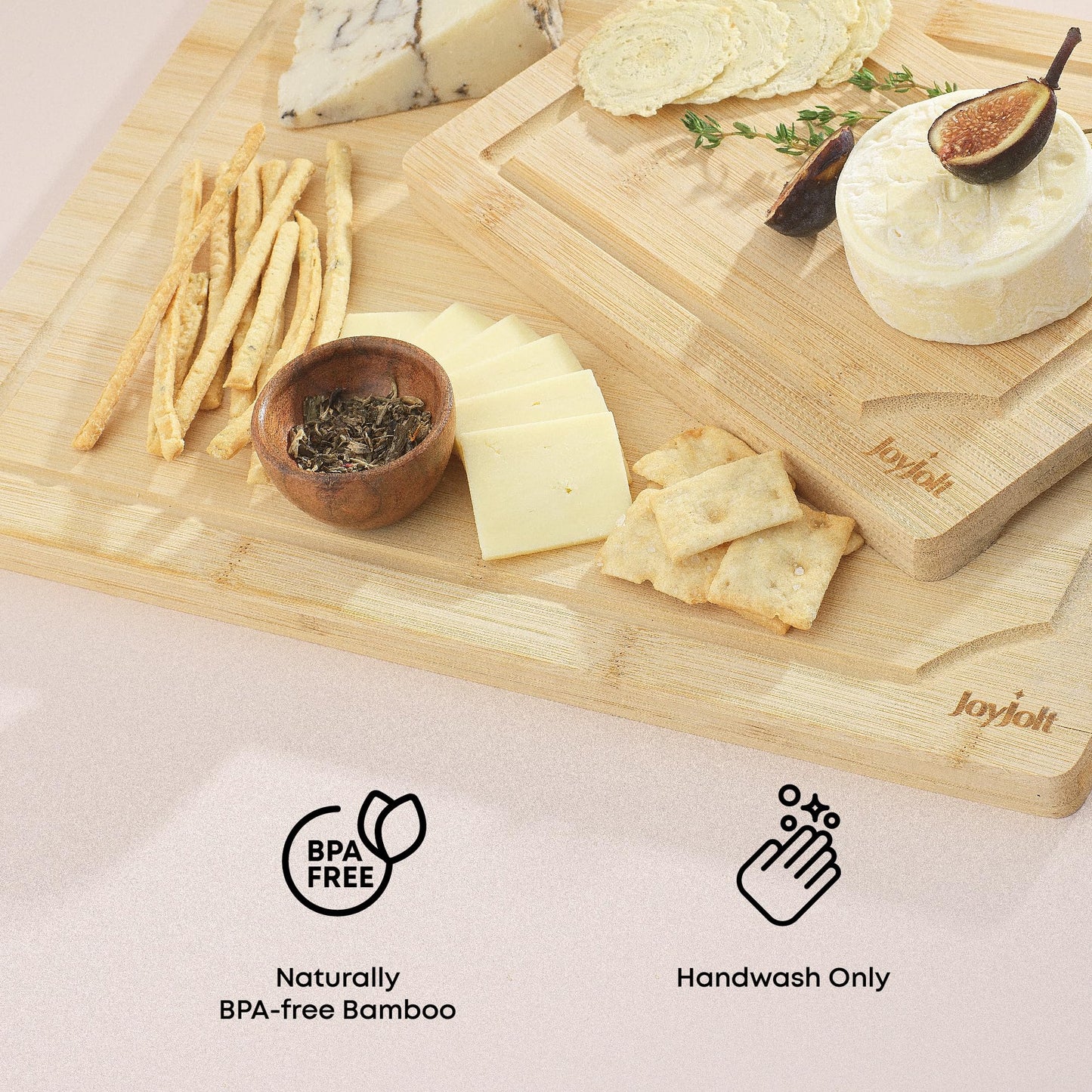 JoyJolt Bamboo Cutting Boards - Large & Small Wooden Board - Serving Cheese, Bread or Chopping Boards. Non-Slip