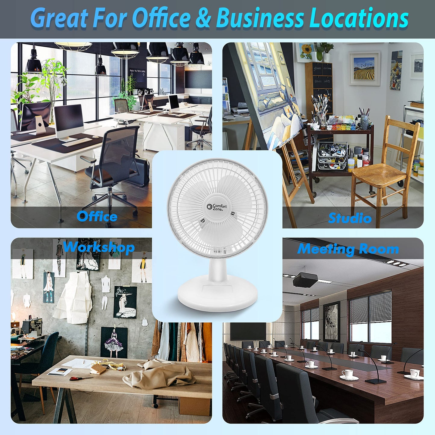 Comfort Zone CZ6D 6" Quiet Portable Indoor 2-Speed Desk Fan with Clip and Fully Adjustable Tilt in White