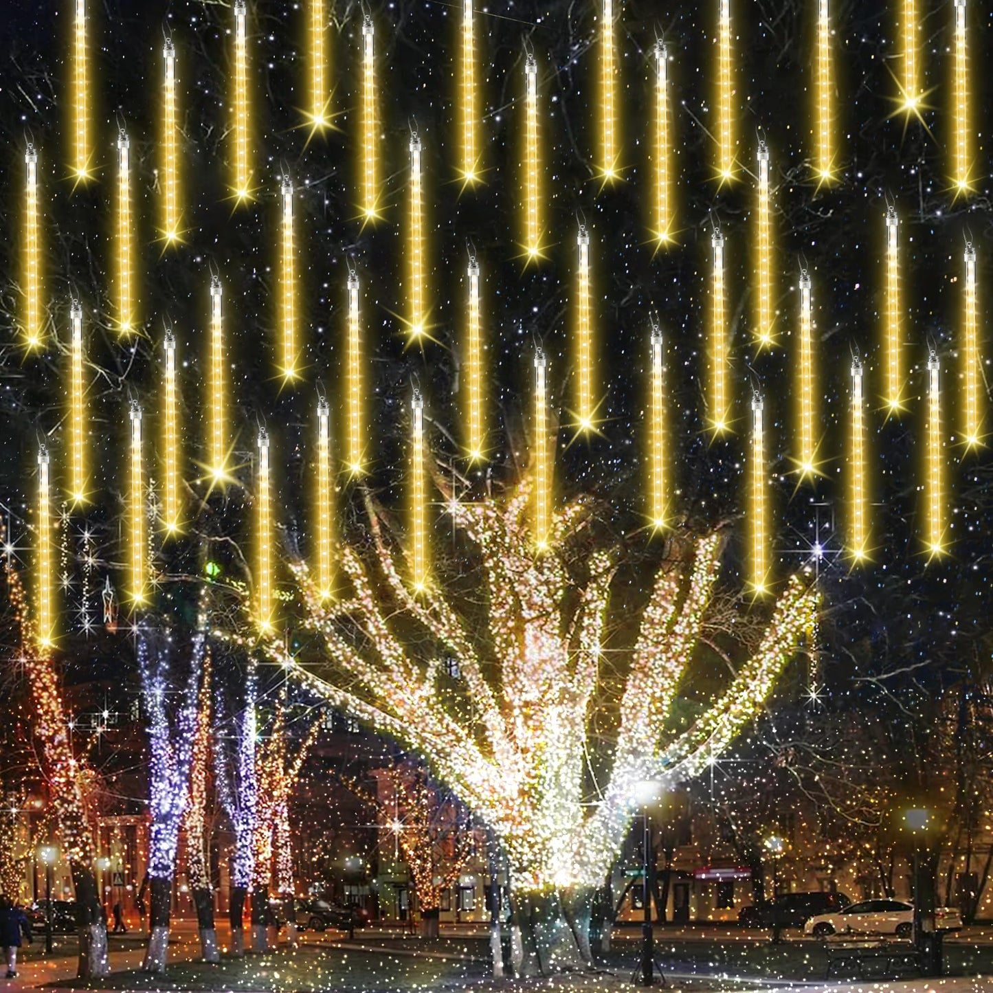 Joomer Christmas Lights Outdoor, 11.8 inch 10 Tubes 240 LED Meteor Shower Lights, LED Snow Falling Icicle Cascading Light with Timer Waterproof