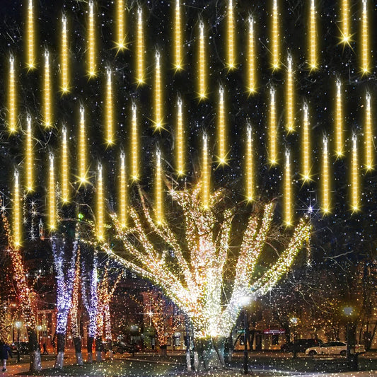 Joomer Christmas Lights Outdoor, 11.8 inch 10 Tubes 240 LED Meteor Shower Lights, LED Snow Falling Icicle Cascading Light with Timer Waterproof