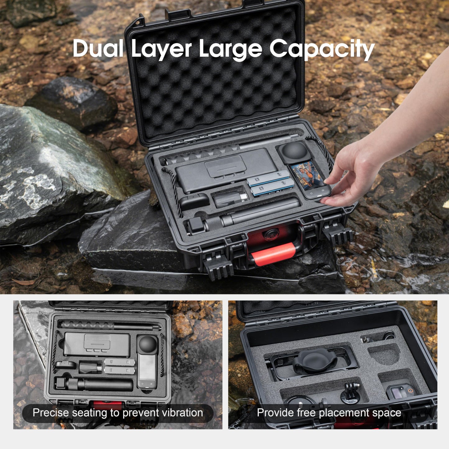 STARTRC VCR Hard Case for Insta360 X5 Bundle Double Layers Large Capacity Organizer IP67 Travel Hard Carrying Case for Insta 360 X5 114cm Invisible