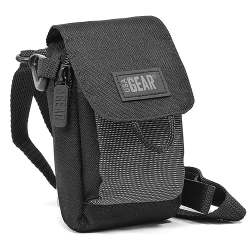 USA Gear Small Binocular Case - Compact Binocular Case w/Shoulder Strap, Belt Loop, Weather Resistant Exterior - Compatible with POLDR 12x25, WRNRN