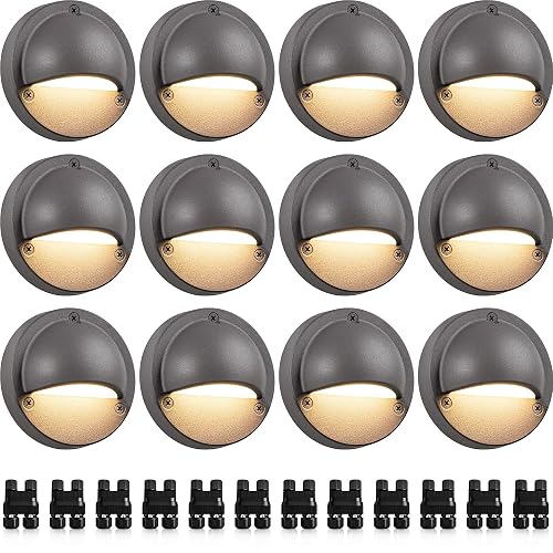 SUNVIE 12 Pack Low Voltage Deck Lights 5W LED Landscape Step Stair Lights Outdoor with Fastlock2 Wire Connector 3000K 12-24V Accent Lighting