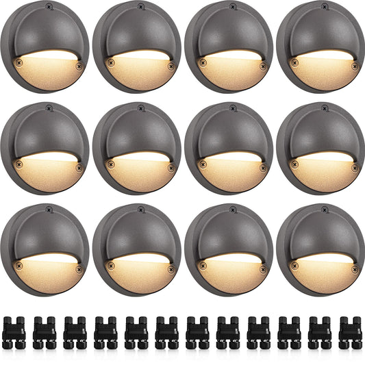 SUNVIE 12 Pack Low Voltage Deck Lights 5W LED Landscape Step Stair Lights Outdoor with Fastlock2 Wire Connector 3000K 12-24V Accent Lighting