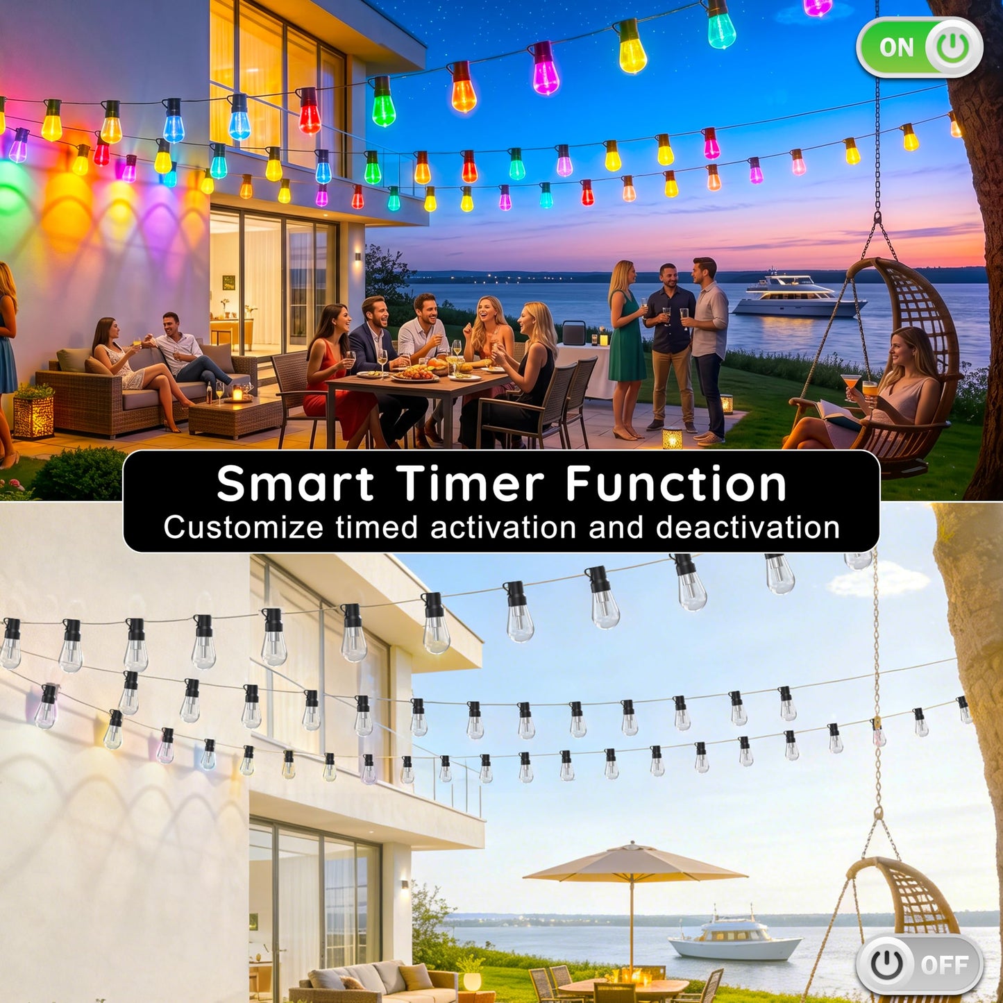 300FT RGB+IC Outdoor String Lights, Dimmable Shatterproof LED Bulbs, IP67 Waterproof DreamColor Chasing Lights, Multicolor Dynamic Lighting for Patio