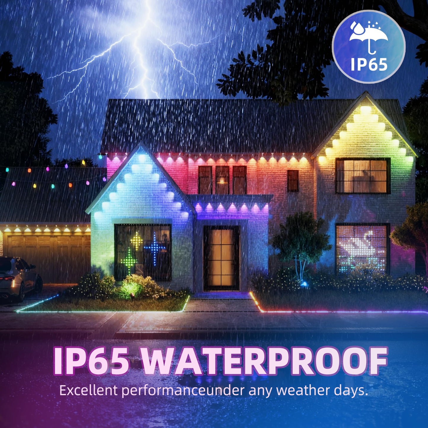 XSY CSZXINGSY 50ft Permanent Outdoor Lights Pro - RGB-IC Smart Lights IP68 Waterproof, Music Sync for House Roof, Christmas & Year-Round Decor(Similar