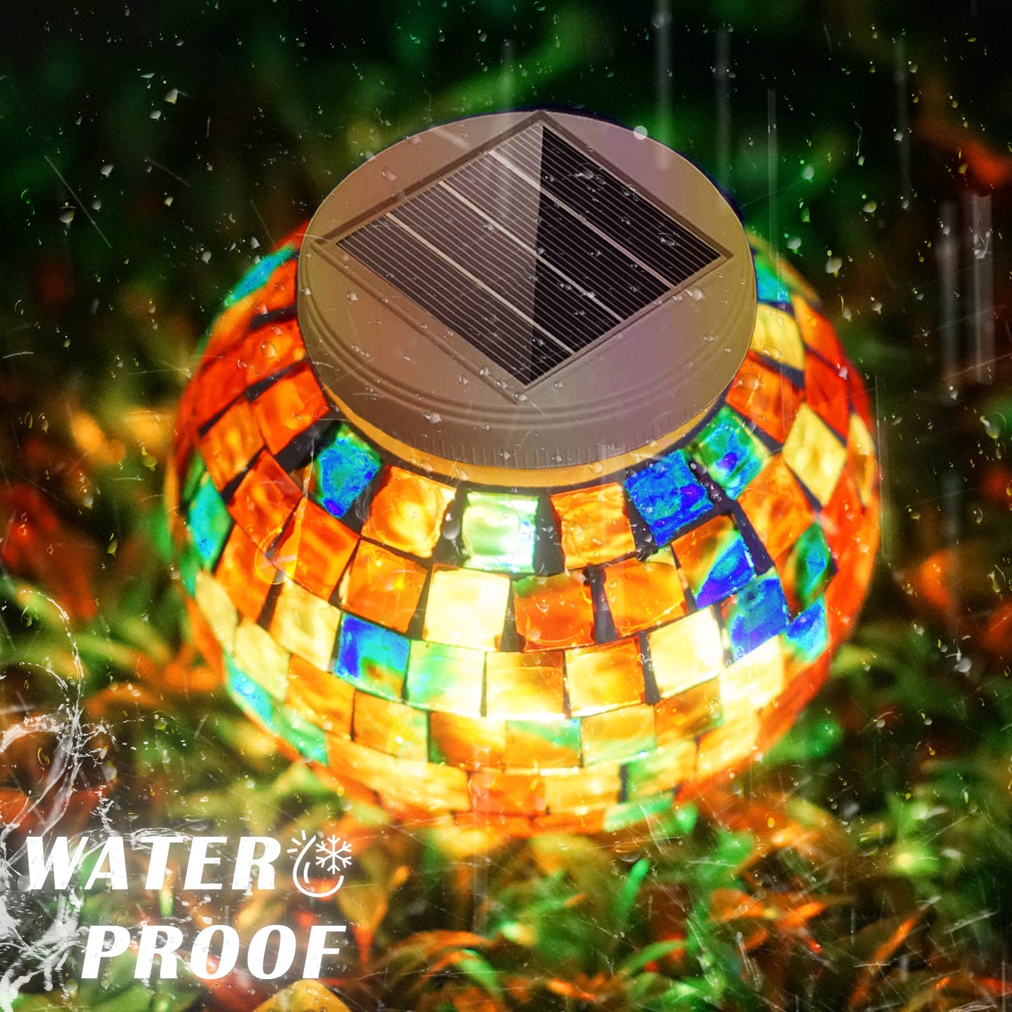 SunKite Solar Table Lights Outdoor Indoor Color Changing Crackle Crystal Glass Night Lights,Waterproof Solar Powered Mosaic Glass Ball Lamp,for Home