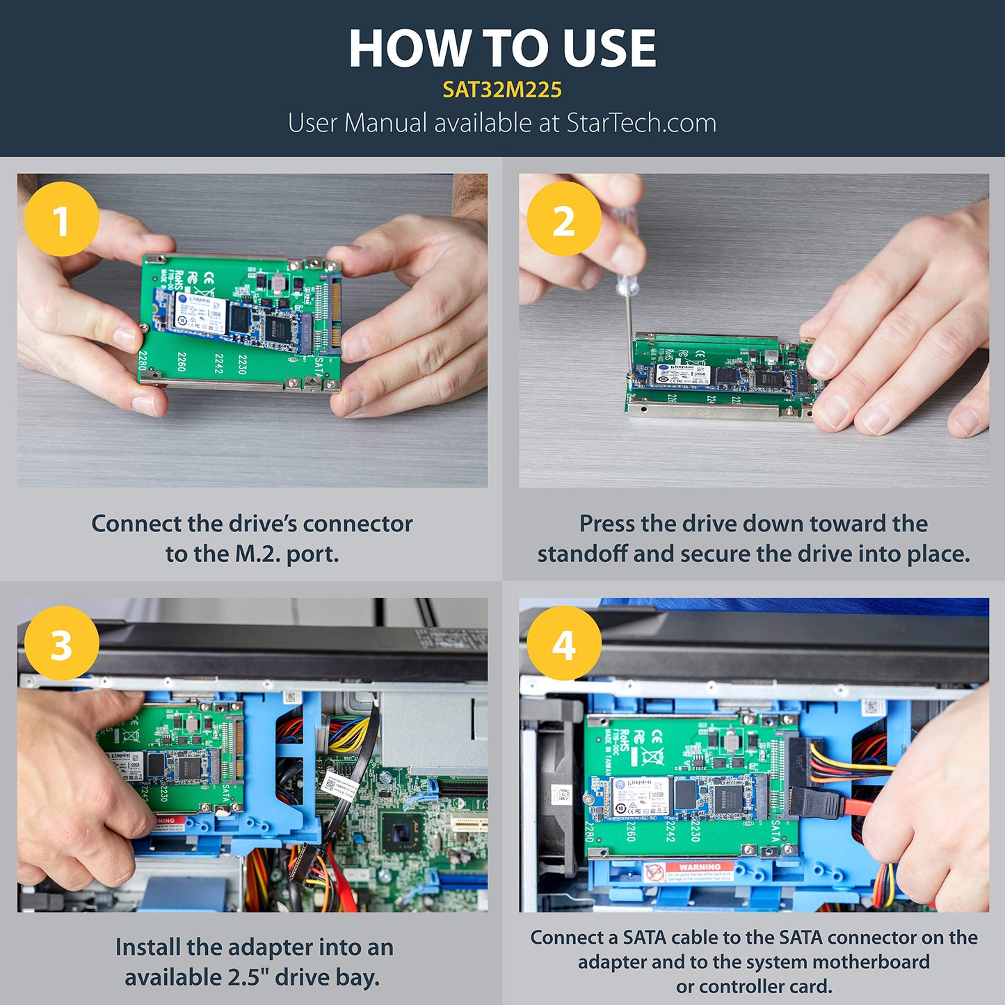 StarTech.com M.2 SATA SSD to 2.5" SATA Adapter [NOT NVMe], Open-Frame Bracket, 7mm High, M2 Hard Drive Adapter - TAA