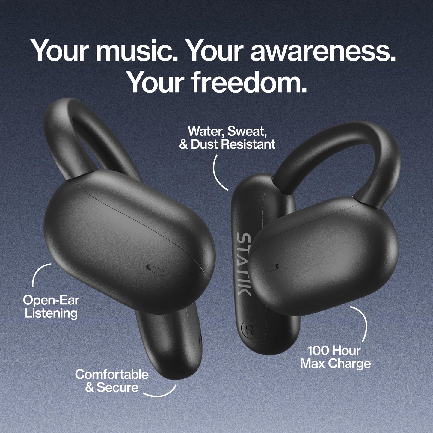 Statik Aktive Open Ear Bluetooth Earbuds - Wireless Earphones, Fast Charging & 10 Hours Long Lasting Battery, Comfortable Secure Fit, IPX5 Water…