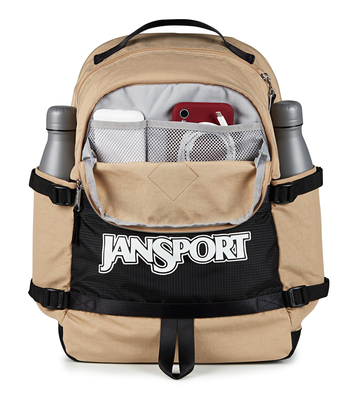 JanSport Small Seattle Pack - Compact Backpack with Main Compartment, Dual Water Bottle Pockets, and Padded Sleeve for 15-Inch Laptop, Travertine
