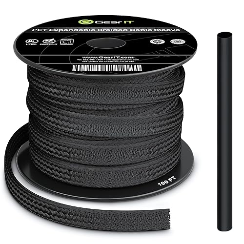 GEARit 100ft Black 1/4 Inch PET Expandable Cable Management Sleeve Wire Loom Cord Cover for USB, Power, Audio Video Cables
