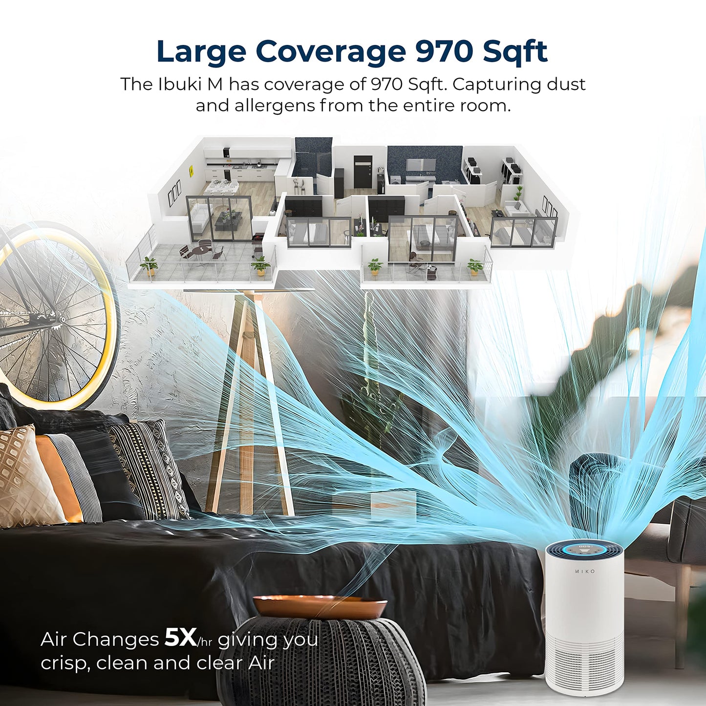MIKO H13 True HEPA Air Purifier for Large Rooms