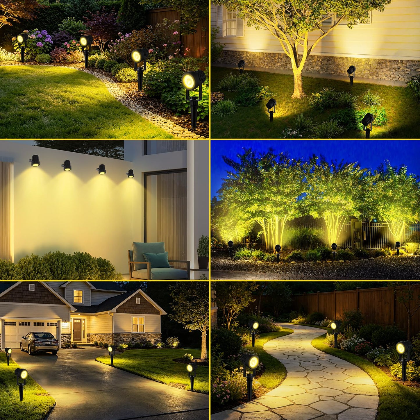 T-SUN Solar Spotlights, 4-in-1 Solar Landscape Spot Lights Outdoor Waterproof Auto ON/Off 5W Separate Solar Panel LED Lights, Solar Lights for Garden