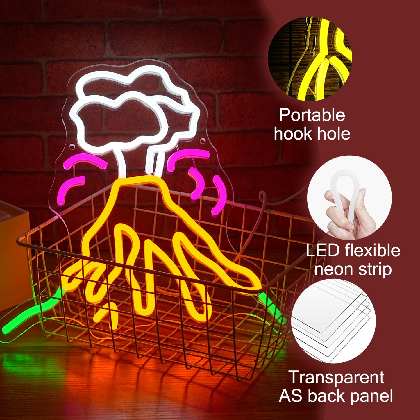 LIUOZHTEA Volcano Eruption Neon Sign Adjustable Multi-colored Volcano Light Up Sign Usb Powered LED Game Neon Sign for Bedroom Game Room Bar Pub Party