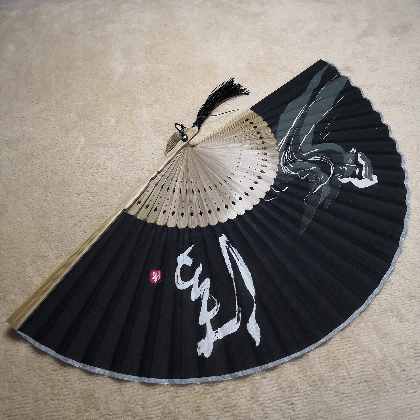 Eastern Wind 8.3in black bamboo hand floding fan, Japanese rave fan