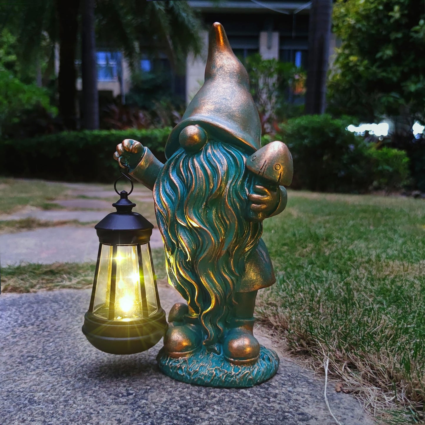 JOYBEE Garden Statues Gnomes with Solar Lantern Outdoor Decor-Gnomes Solar Figurines Lights Decorations for Patio Yard Lawn Ornaments-Gifts