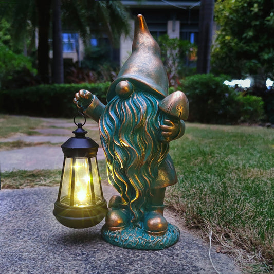 JOYBEE Garden Statues Gnomes with Solar Lantern Outdoor Decor-Gnomes Solar Figurines Lights Decorations for Patio Yard Lawn Ornaments-Gifts