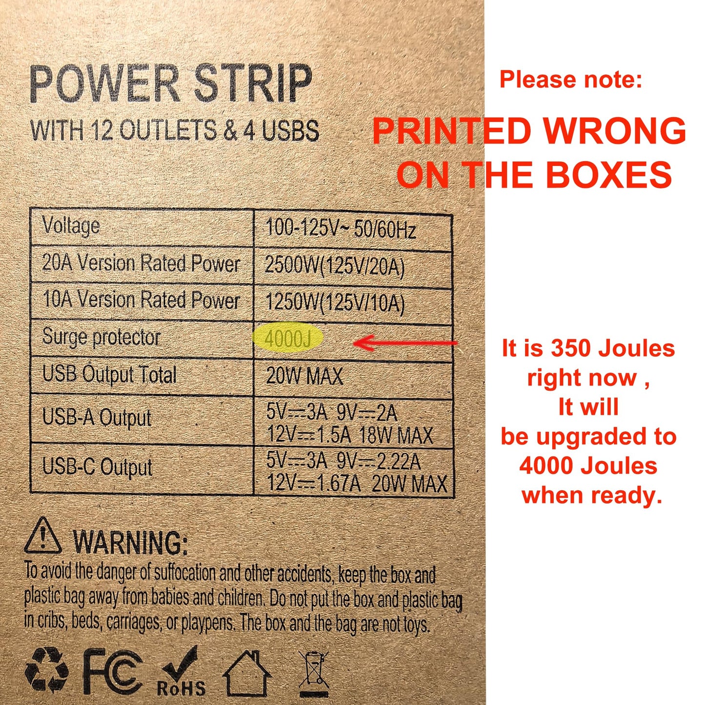 Heavy Duty Power Strip Surge Protector,20A 2500W,Widely 12 Outlets/Dual Switches,20W Fast Charging/PD 20W/QC3.0,350 Joules Protection,12 Gauge 6.5ft