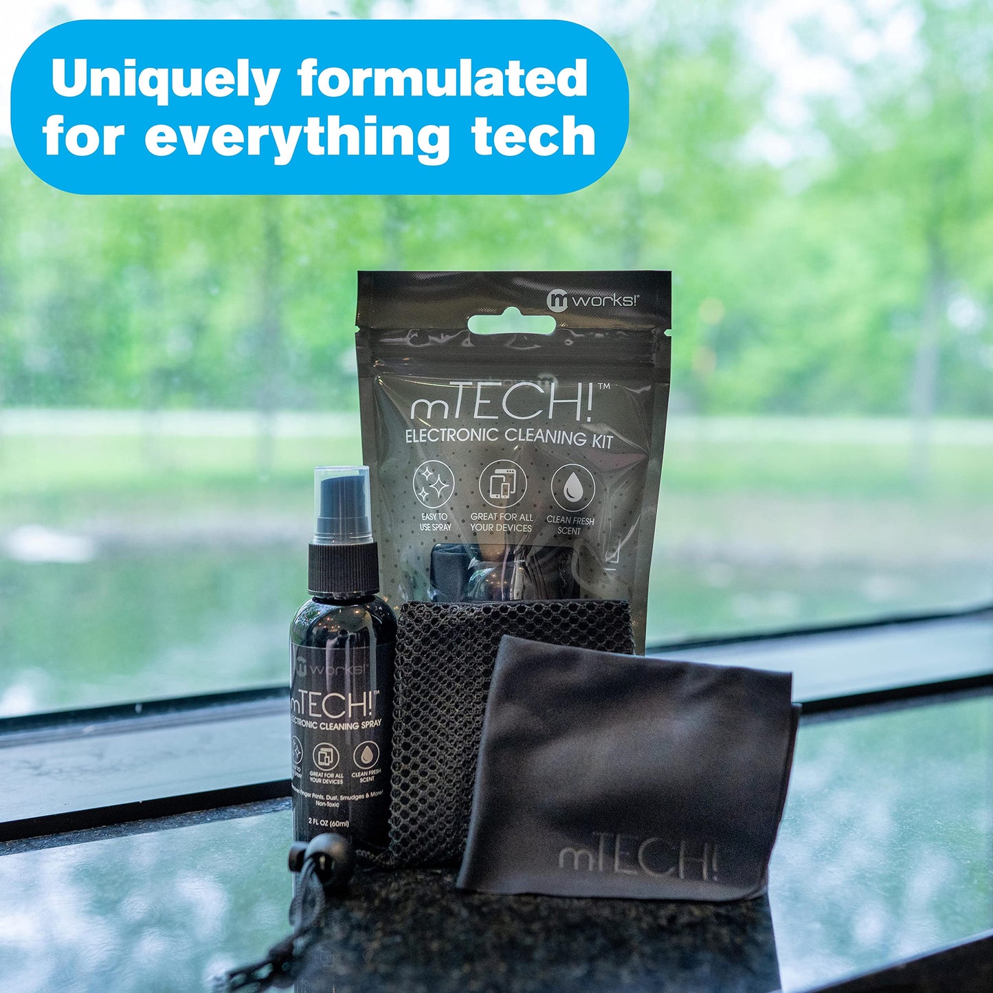 mTech! Electronic Cleaning Kit with Spray Bottle & Cloth [Travel Size] Screen Cleaning Kit for Smartphones, Tablets, TVs, Laptops and All Tech