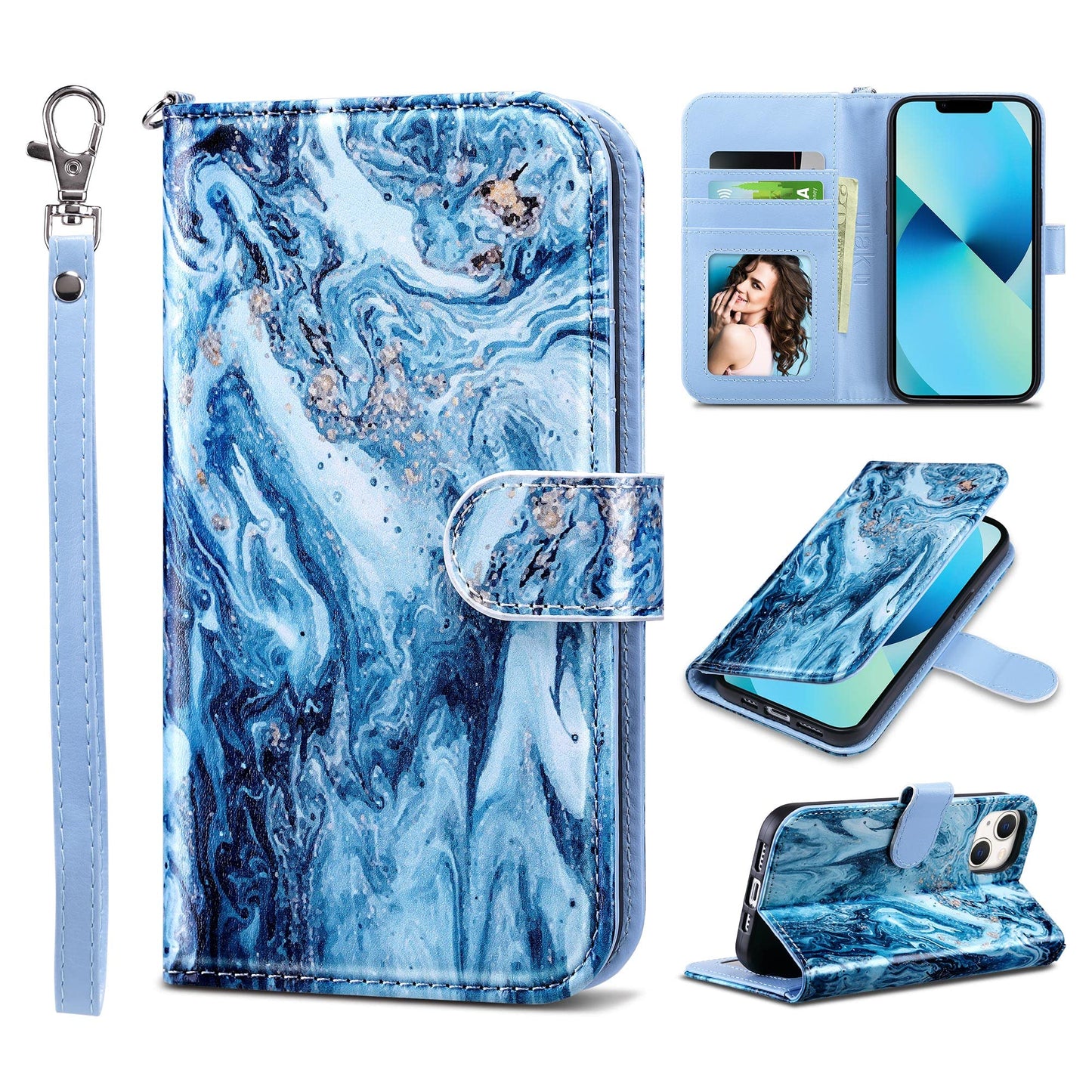 ULAK Compatible with iPhone 13 Pro Max Wallet Case for Women with Credit Card Holders, Designed Flip PU Leather Kickstand Shockproof Protective Cover