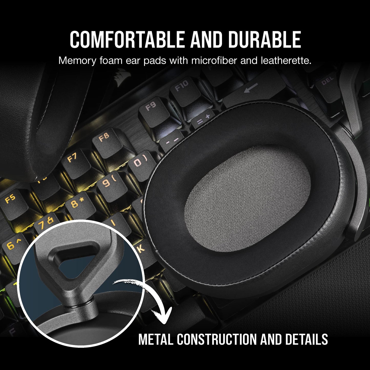 Corsair HS65 Surround Gaming Headset (Leatherette Memory Foam Ear Pads, Dolby Audio 7.1 Surround Sound on PC and Mac, SonarWorks SoundID Technology